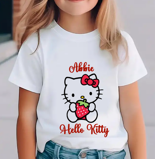 Hello Kitty Kids White T-shirt with personalised name.