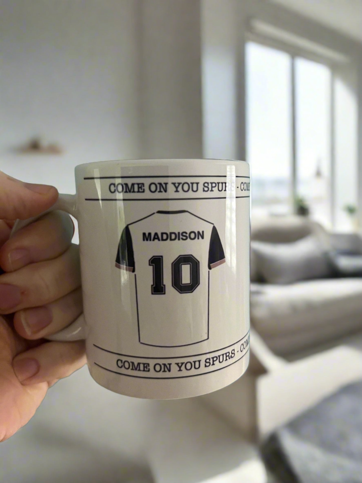 Personalised Tottenham Hotspur, Spurs 11oz mug with name of your choice and number