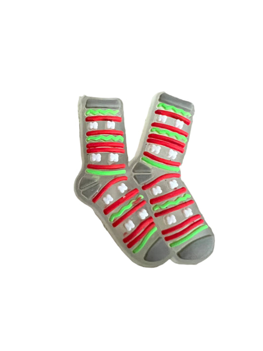 Christmas 'GLOW in THE DARK' croc jibbitz charms. Pair of Christmas socks. Christmas nights.