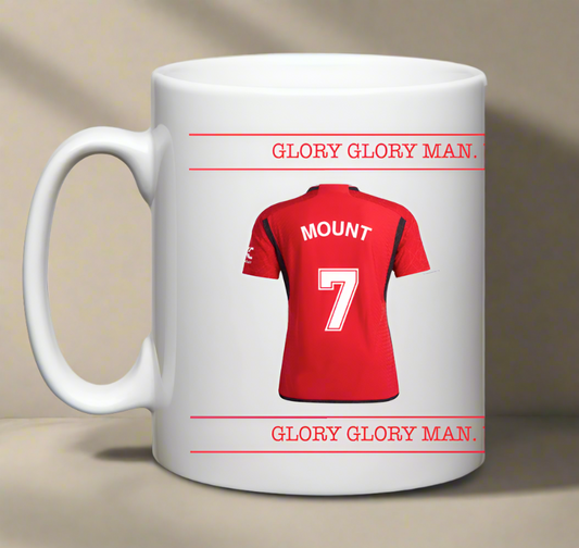 Personalised Manchester United 11oz mug with name of your choice and number