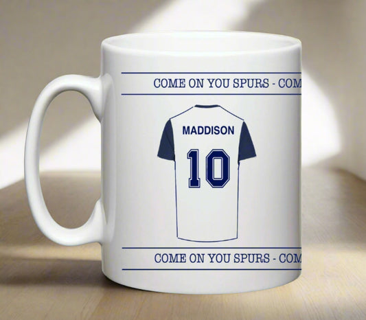 Personalised Tottenham Hotspur, Spurs 11oz mug with name of your choice and number